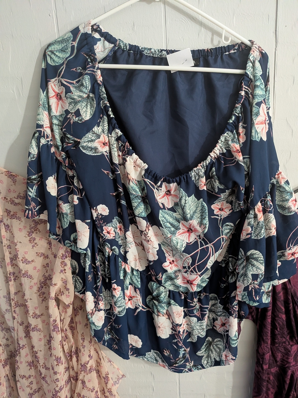 a.n.a Navy Floral Cold-Shoulder Blouse
